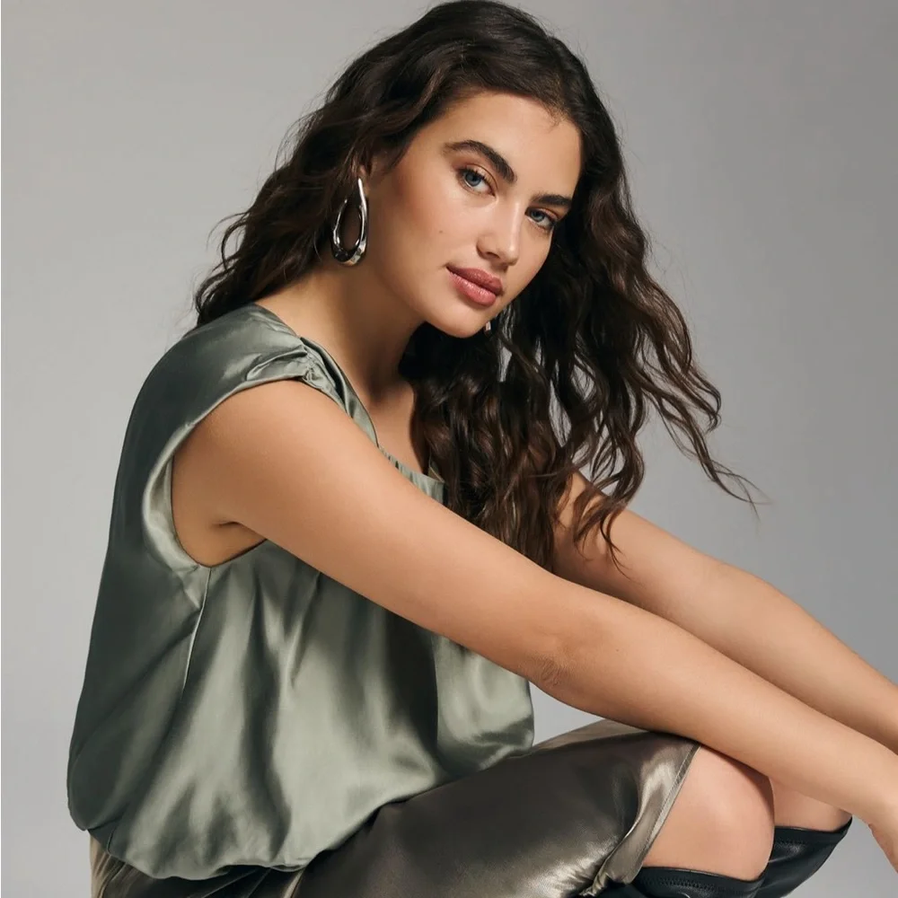 Anthropologie size M Elegant Sage Green Women's BLOUSE - Picture 2 of 6